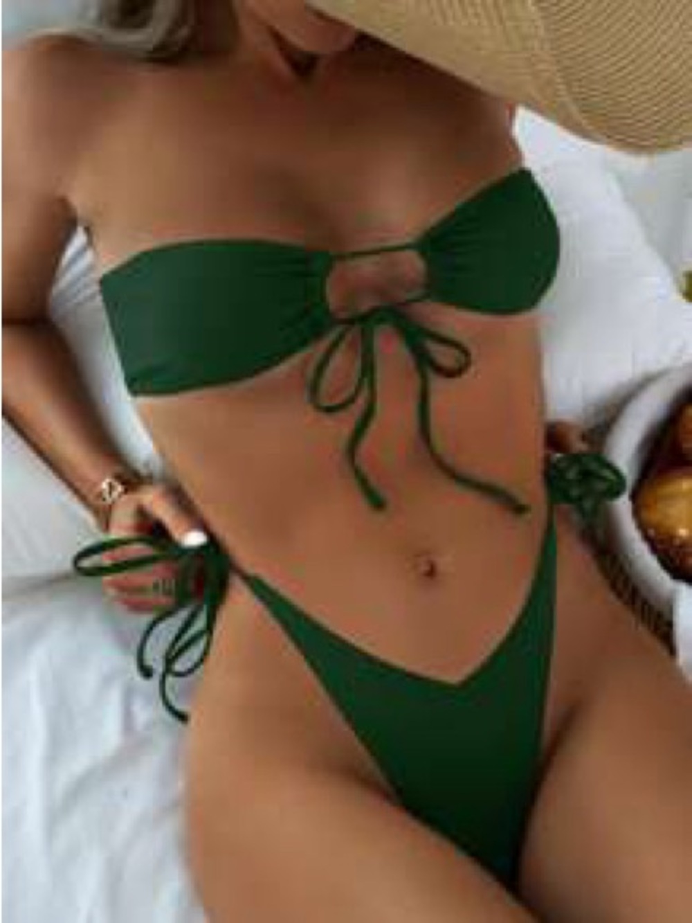 Emerald Green Bandeau Tie-Side Bikini Set